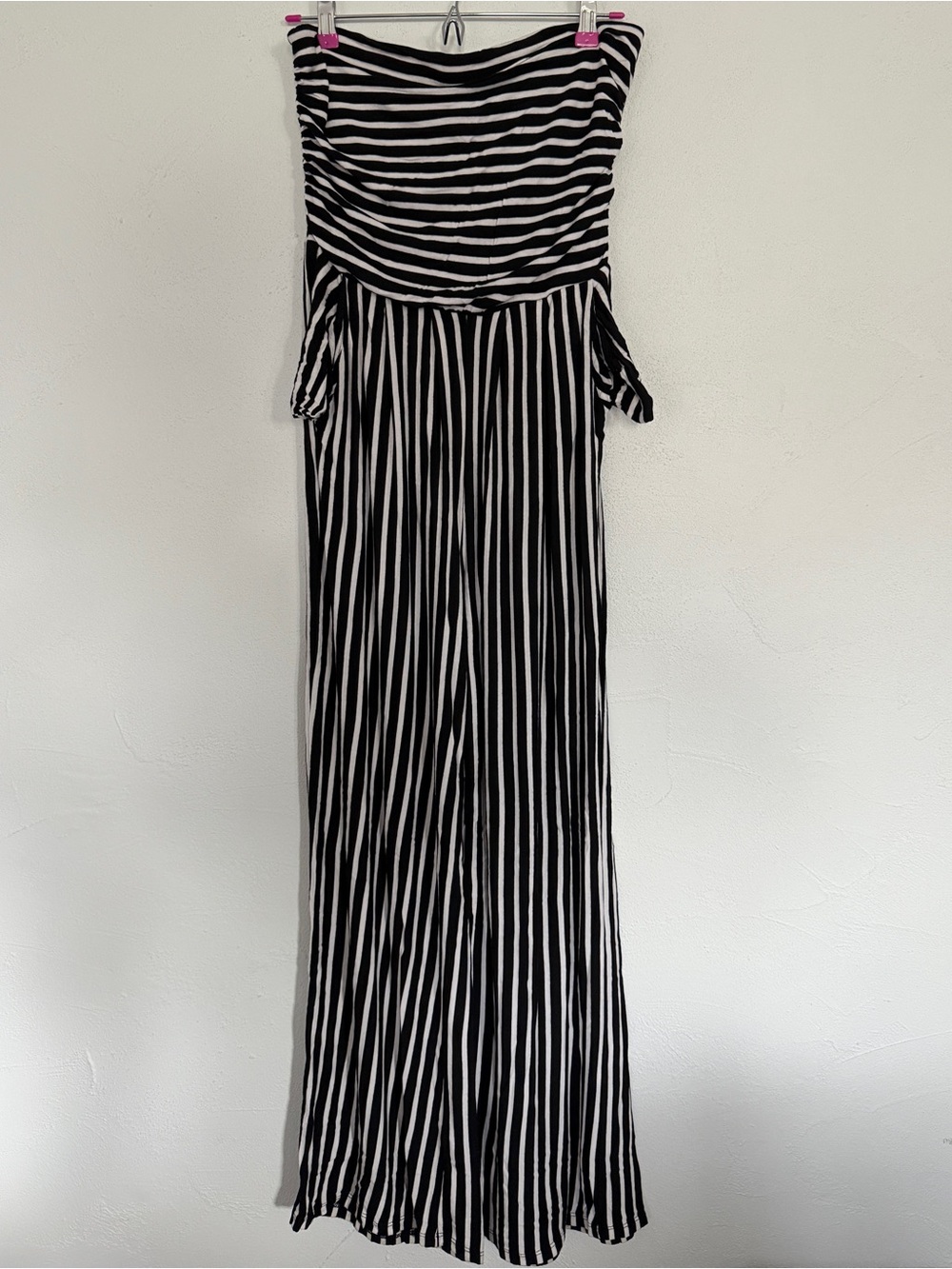 Black and White Striped Strapless Jumpsuit